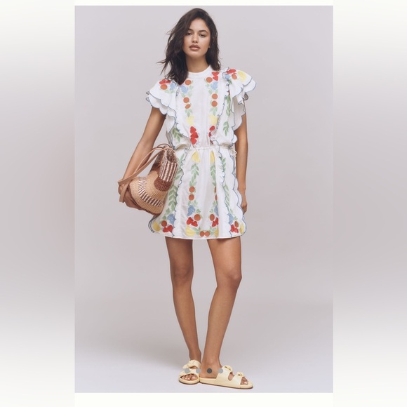 Farm Rio x Anthropologie Embroidered Ruffle mini Dress - Picture 3 of 15